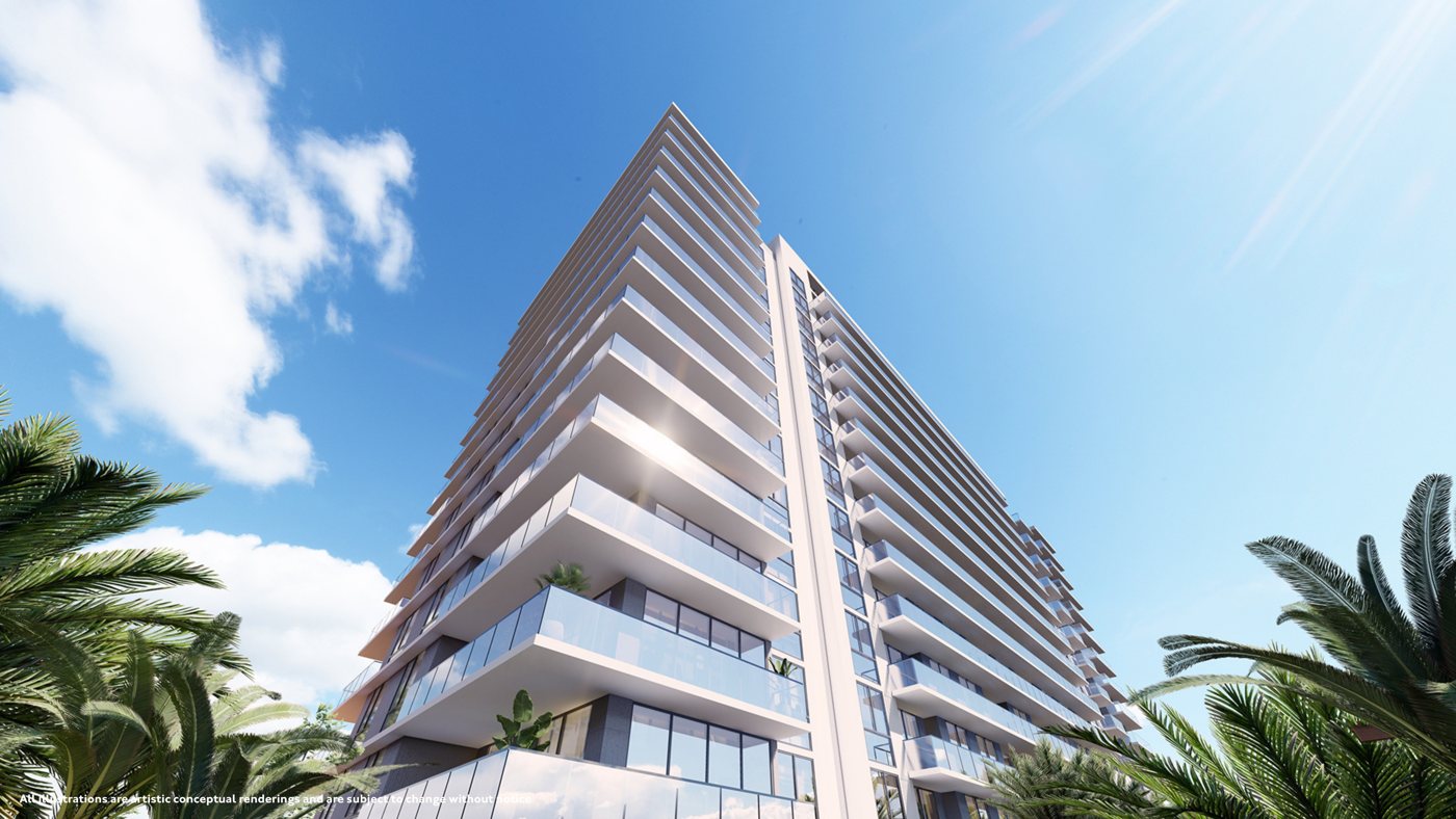 GAIA Residences tower among palms, rendering