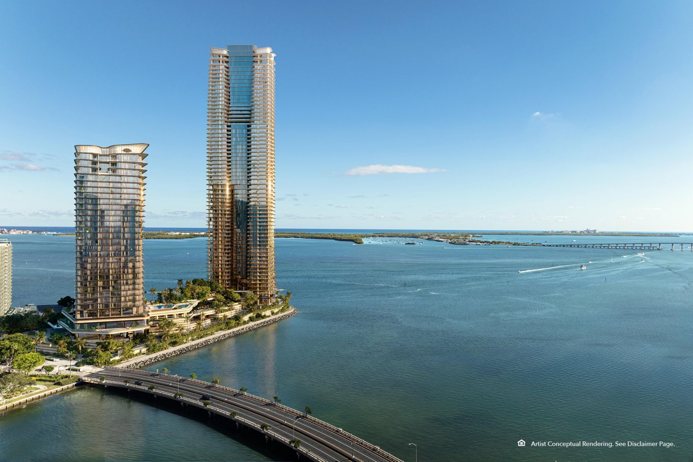 The Residences at Mandarin Oriental towers on Brickell Key, rendering