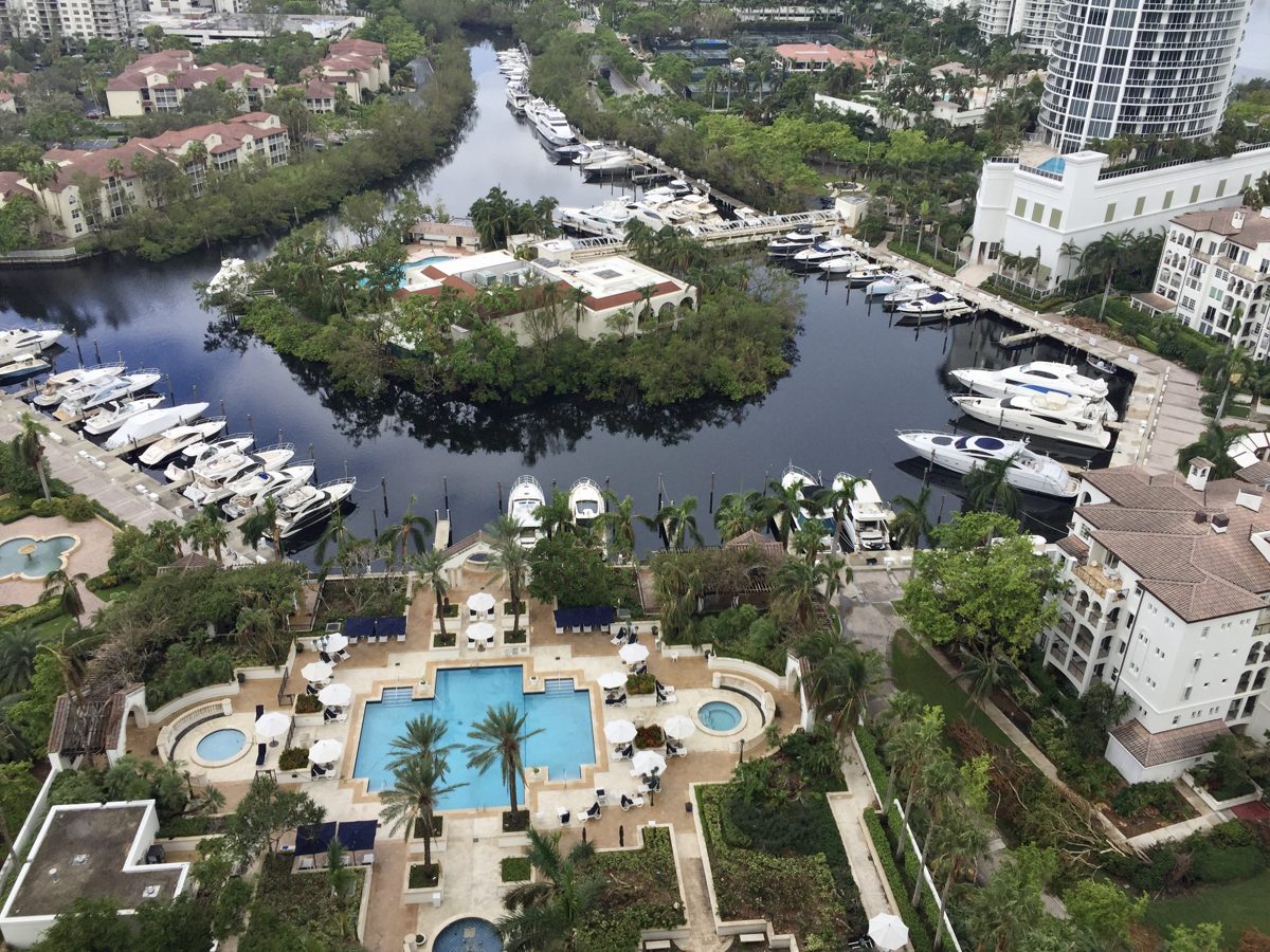 Aerial view of marina and residences in Aventura
