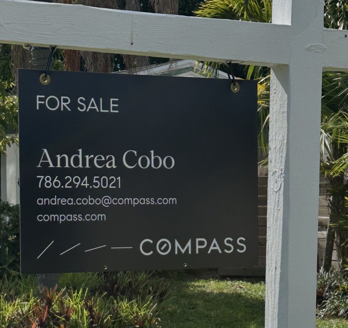 Andrea Cobo Compass for-sale sign at a Miami listing