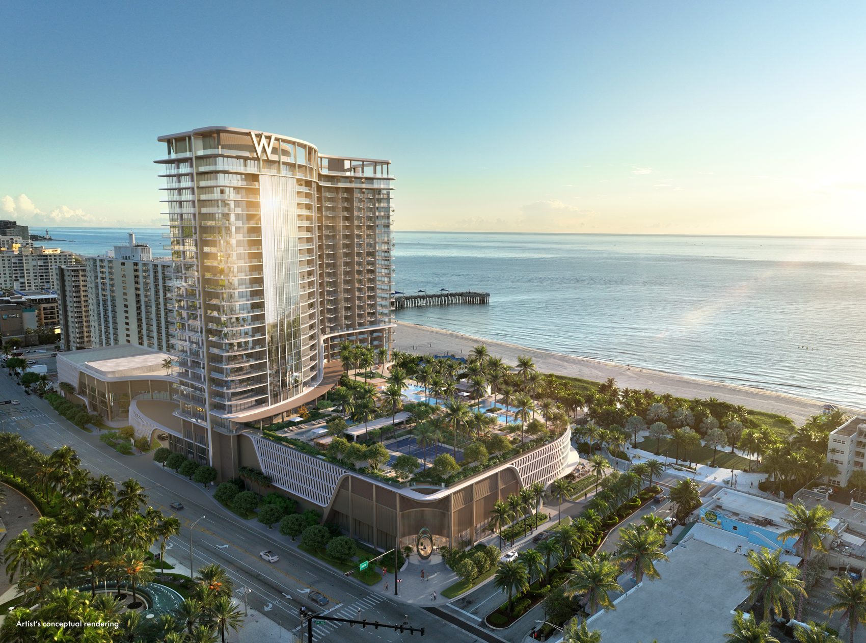 W Pompano Beach tower on the ocean, rendering